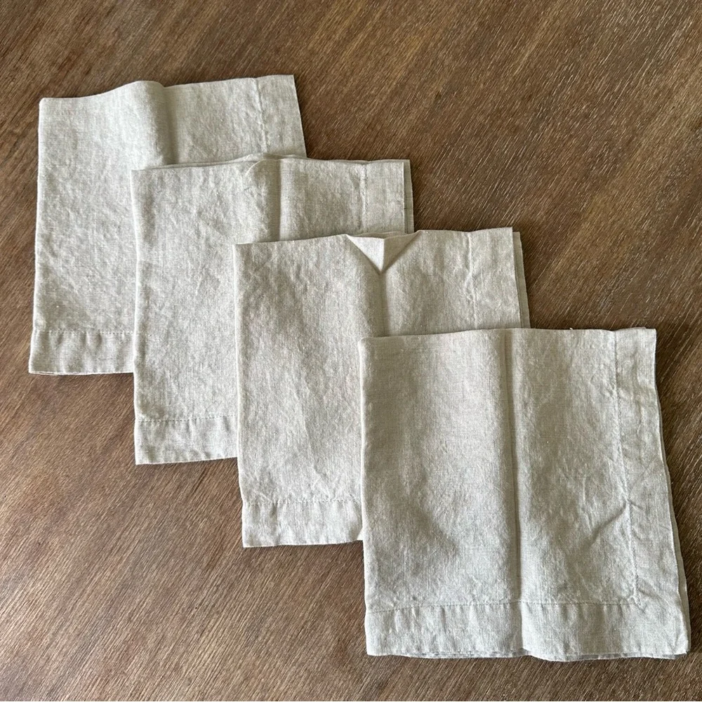 Set of 4 Crate & Barrel Marin Natural European Flax Certified Linen Napkins
